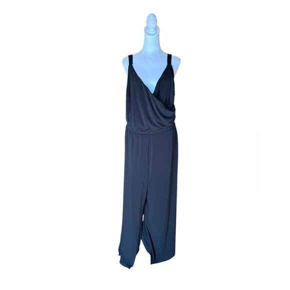 ModCloth Faux Wrap Black Jumpsuit V Neck Sleeveless Wide Leg Womens 2X - Picture 1 of 8